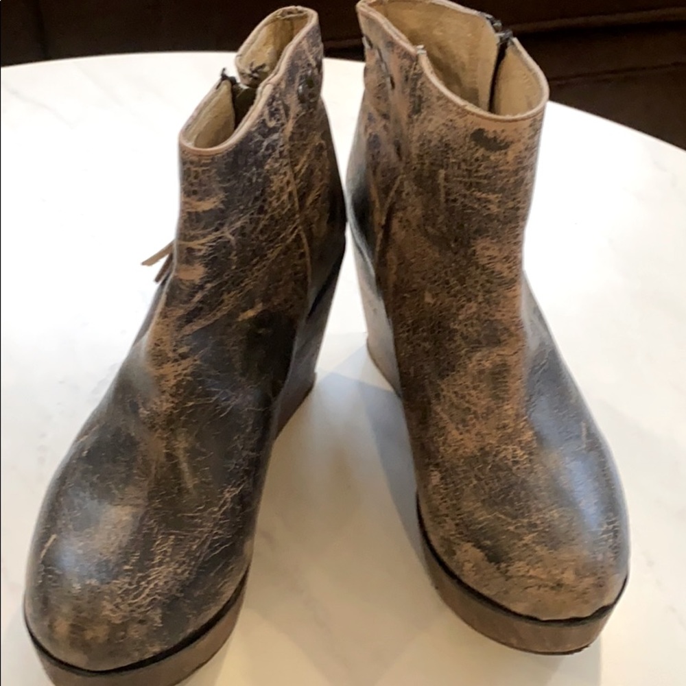 Booties, leather, wedge heel